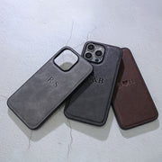 Personalized iPhone Case with 3D Engraved Initials Faux Leather Cover for Models 11-16 Pro Max Plus