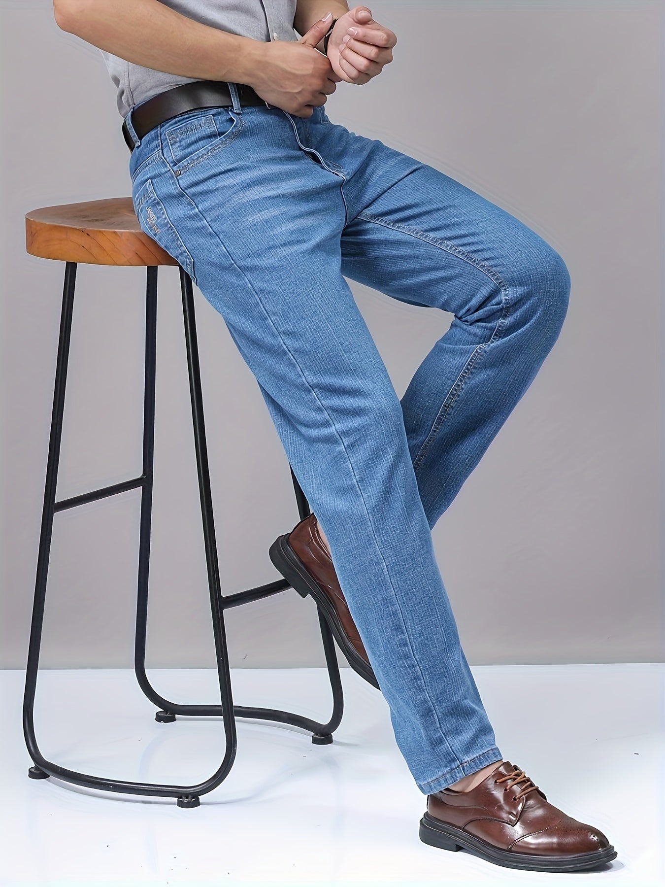 Men's All-Season Regular Fit Denim Jeans Solid Color Stretch Fabric