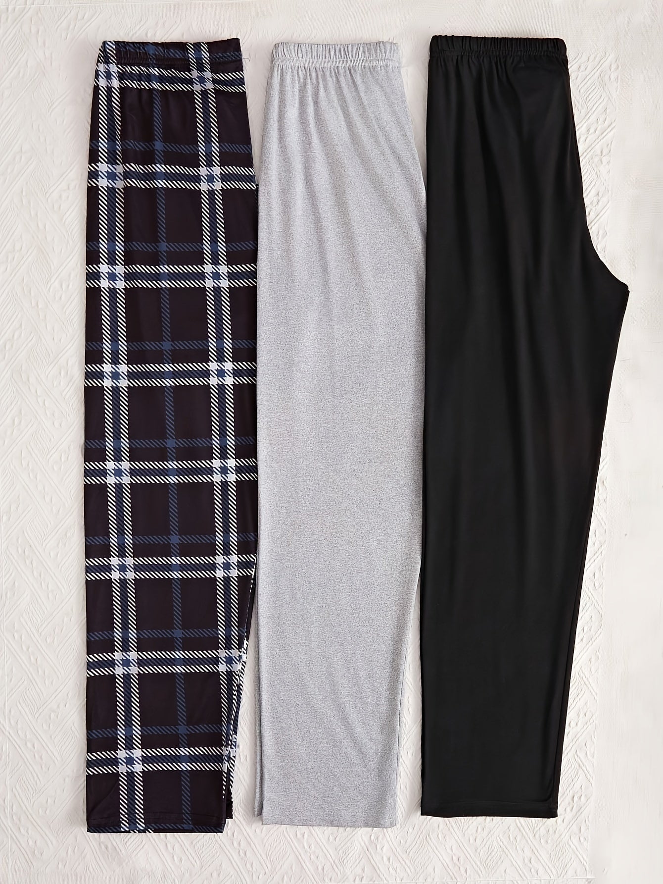 Women's Lounge Pants Cropped Plaid Polyester Blend Elastic Waist Casual Sleepwear