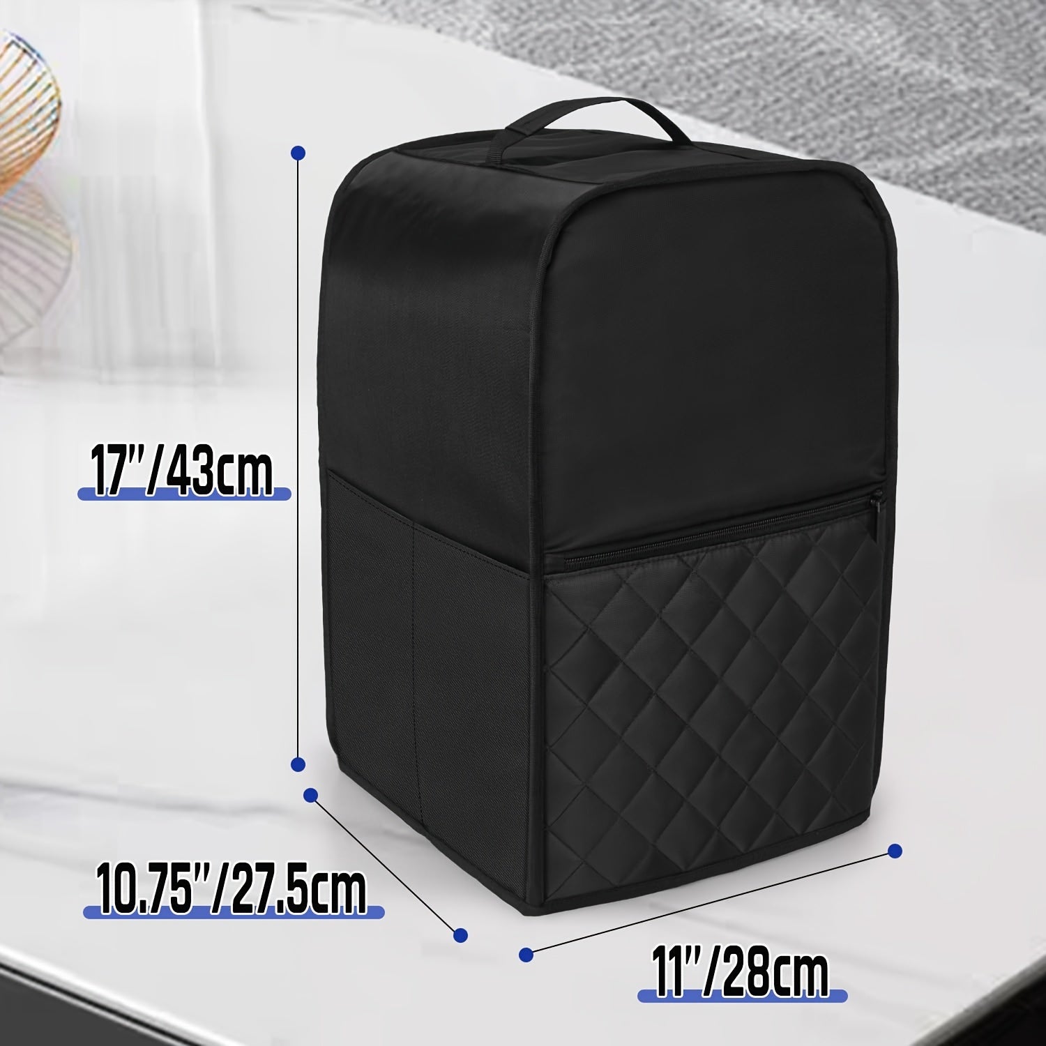 Black Quilted Dust Cover for Ice Cream Maker with Accessory Pockets