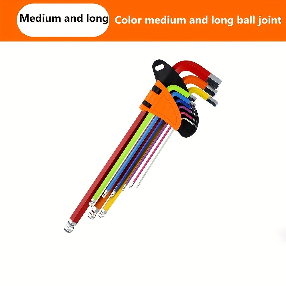 9-Piece Color Hex Key Set Chrome Vanadium Steel Ball Head Folding Wrenches