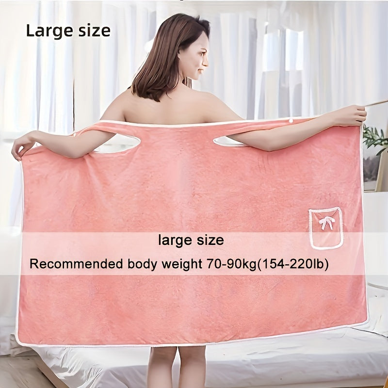 Soft Coral Fleece Bath Towel with Pockets Quick-Dry Absorbent Sauna Shower 80x130cm