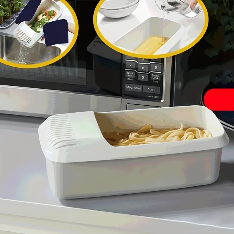Microwave Pasta Cooker with Strainer Heat-Resistant Plastic Easy-Clean Noodle Steamer