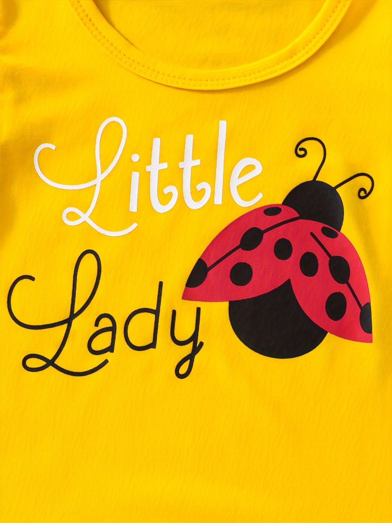 Baby Girl Summer Outfit Ruffle Sleeve Graphic T-Shirt and Ladybug Shorts Set