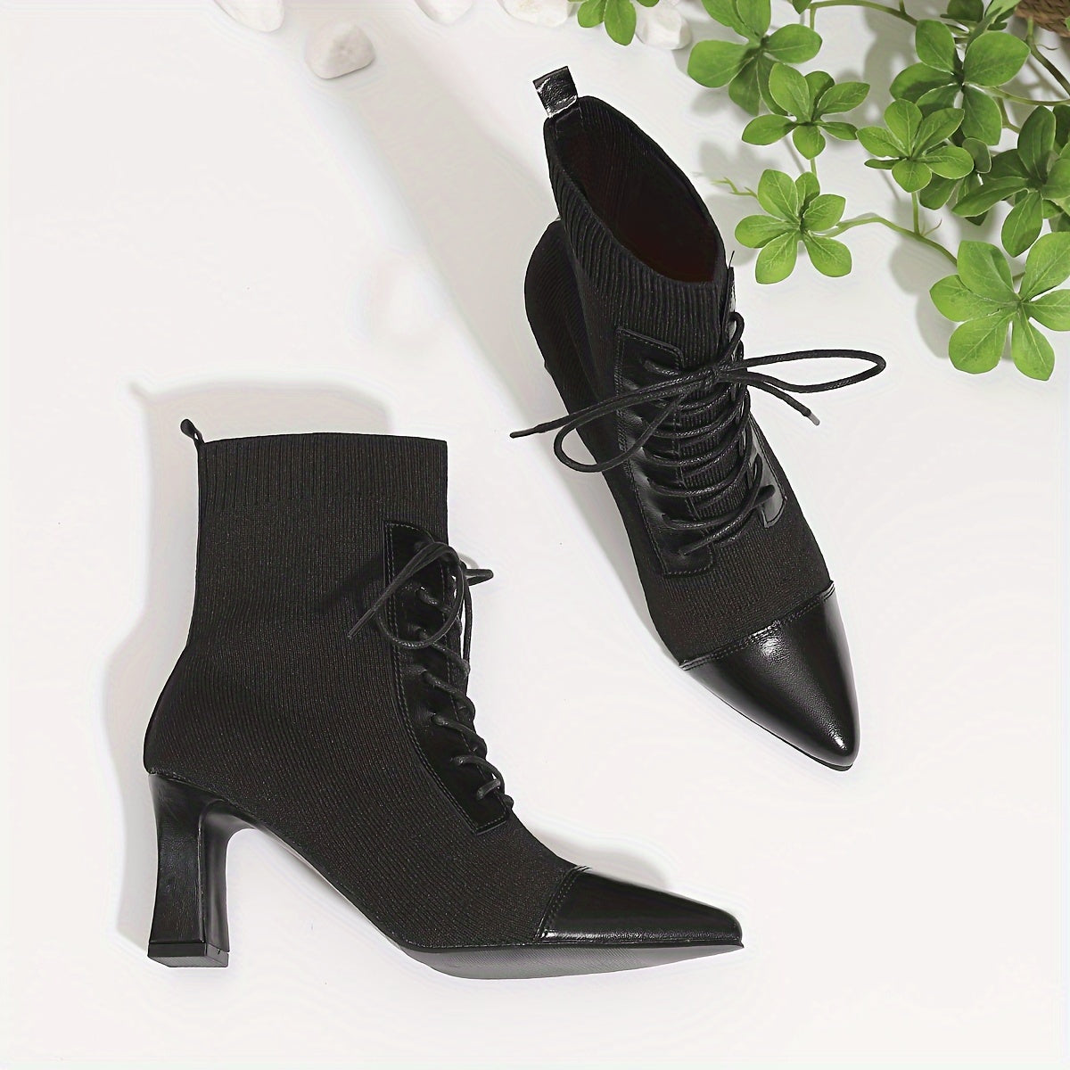 Женские черные ботинки на каблуке с заостренным носком и массивным каблуком для зимы, на slip-on