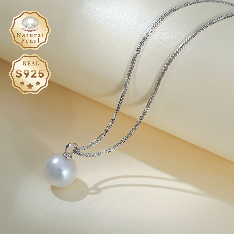 Vintage June Birthstone Pearl Pendant Necklace 13-14mm Freshwater Silver Chain