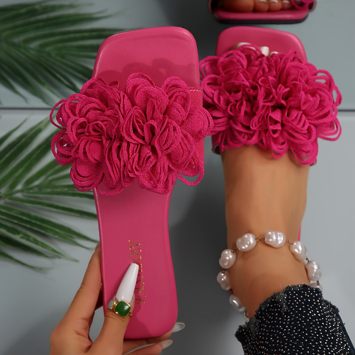 Women's Flowers Decor Slides Summer Open Toe Beach Casual Shoes