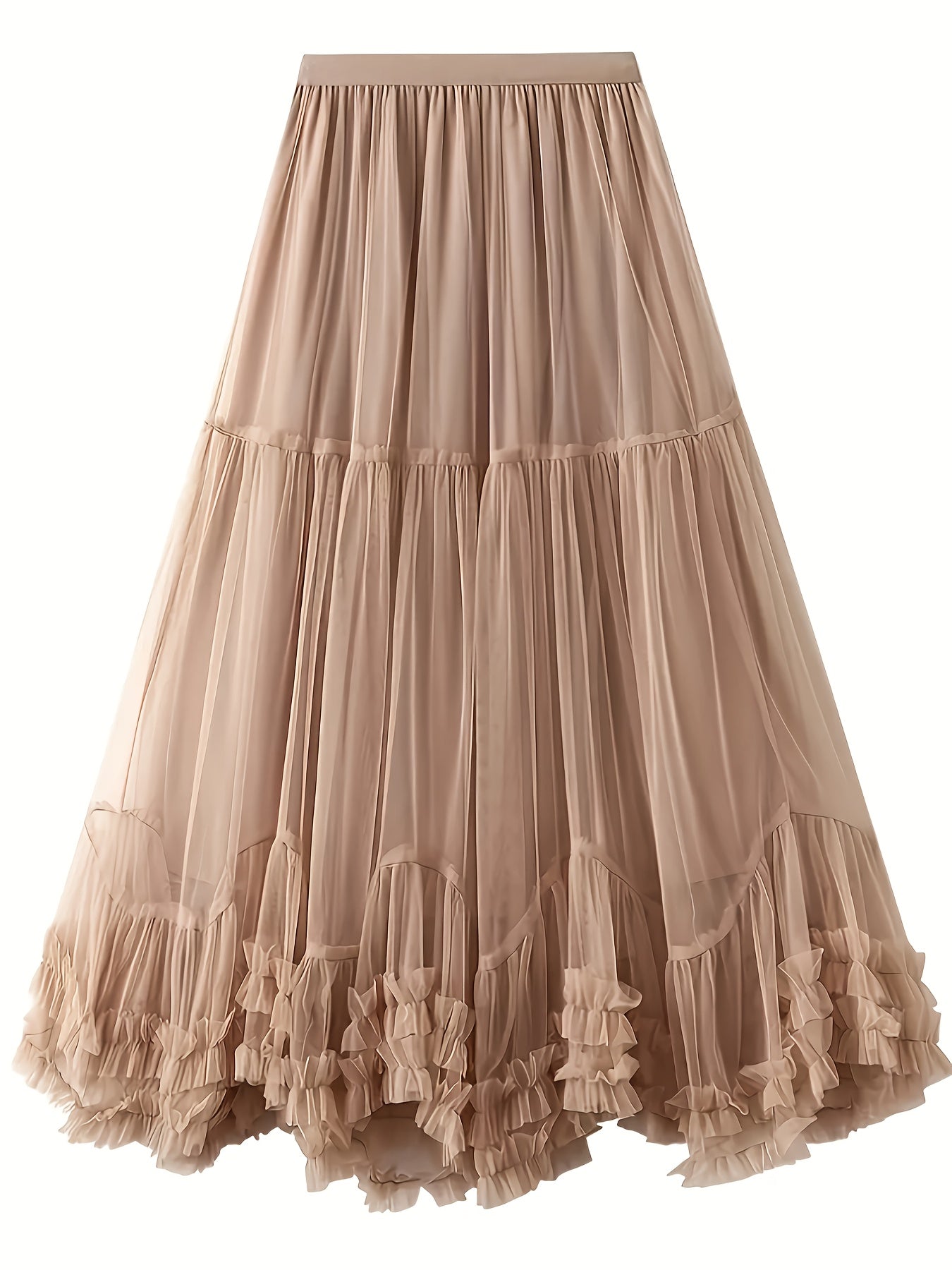 Women's High-Waisted Mesh Flared Skirt with Slimming Effect and Flowy Design