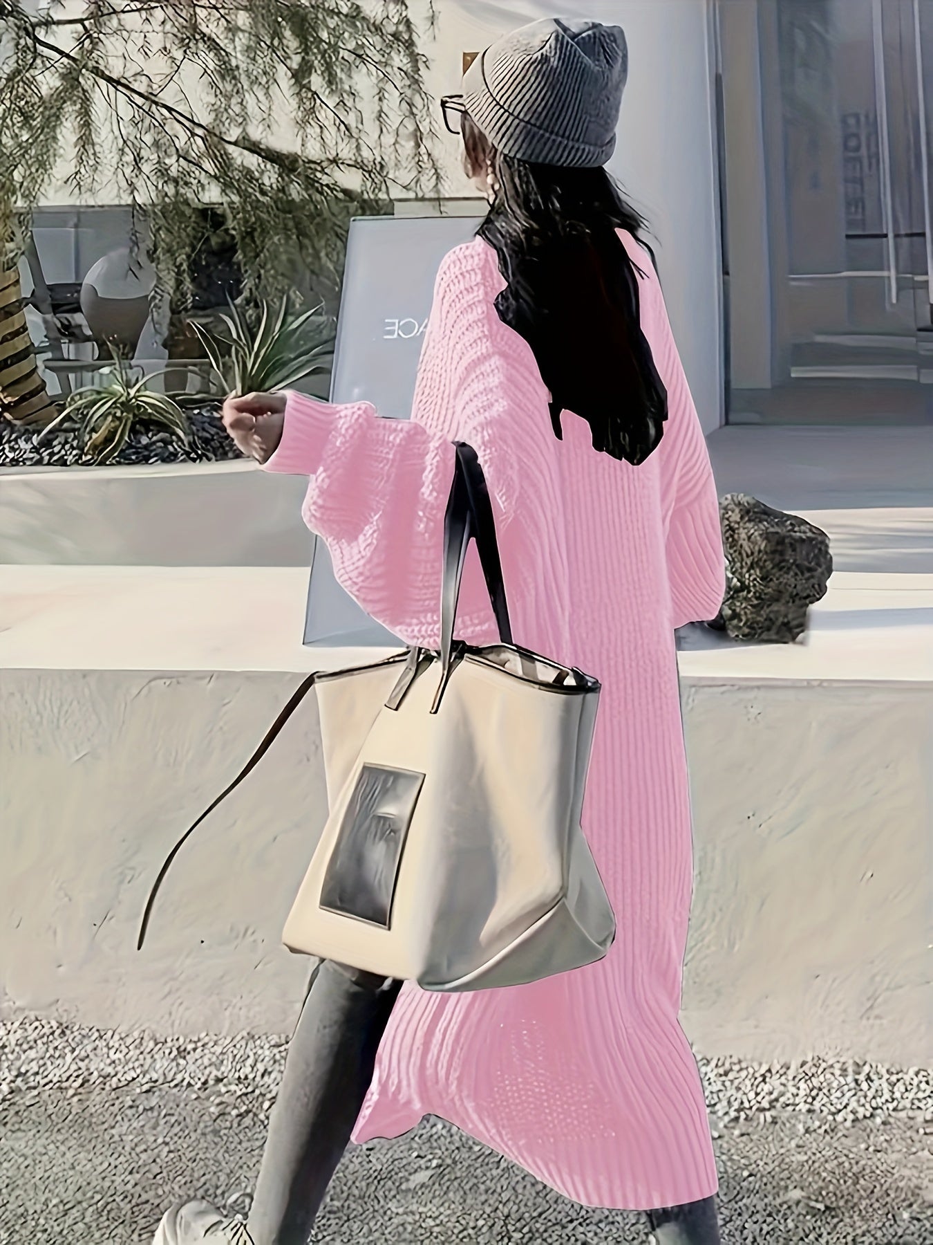 Cárdigan de punto jersey de manga larga y color sólido para mujer