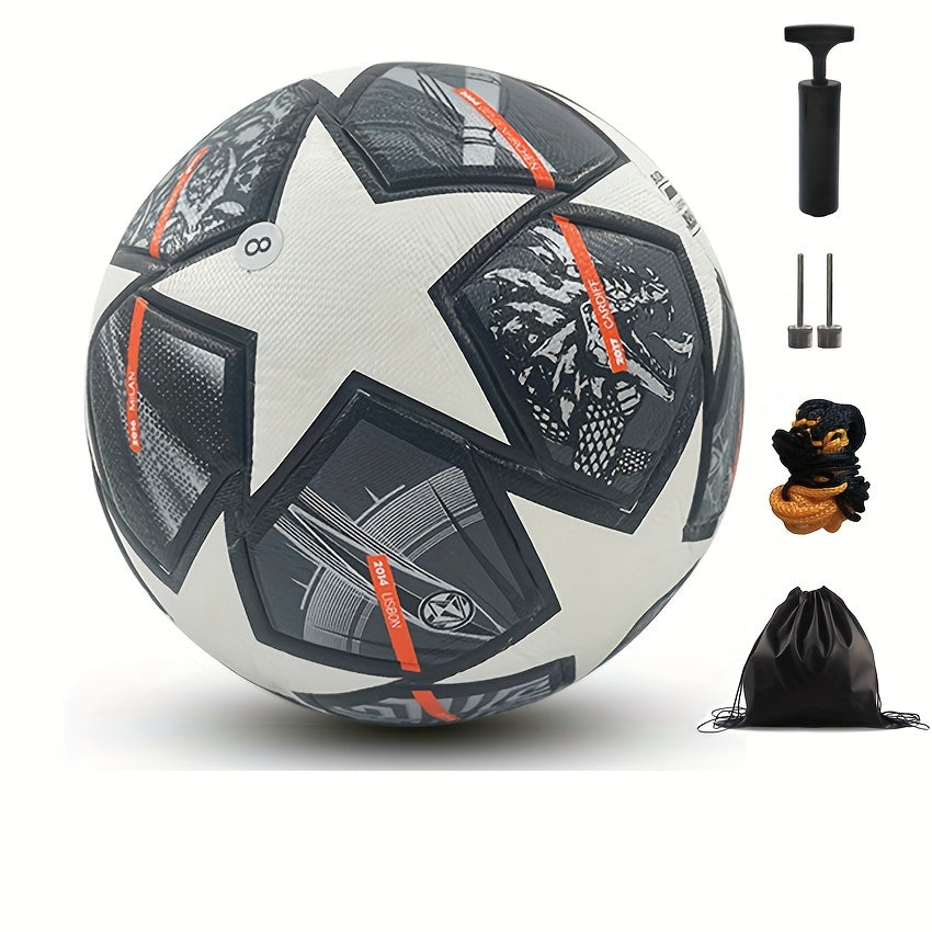 Size 5 Faux Leather Soccer Ball Black and White Seamless Thermal-Bonded with Pump and Accessories for Training and Match