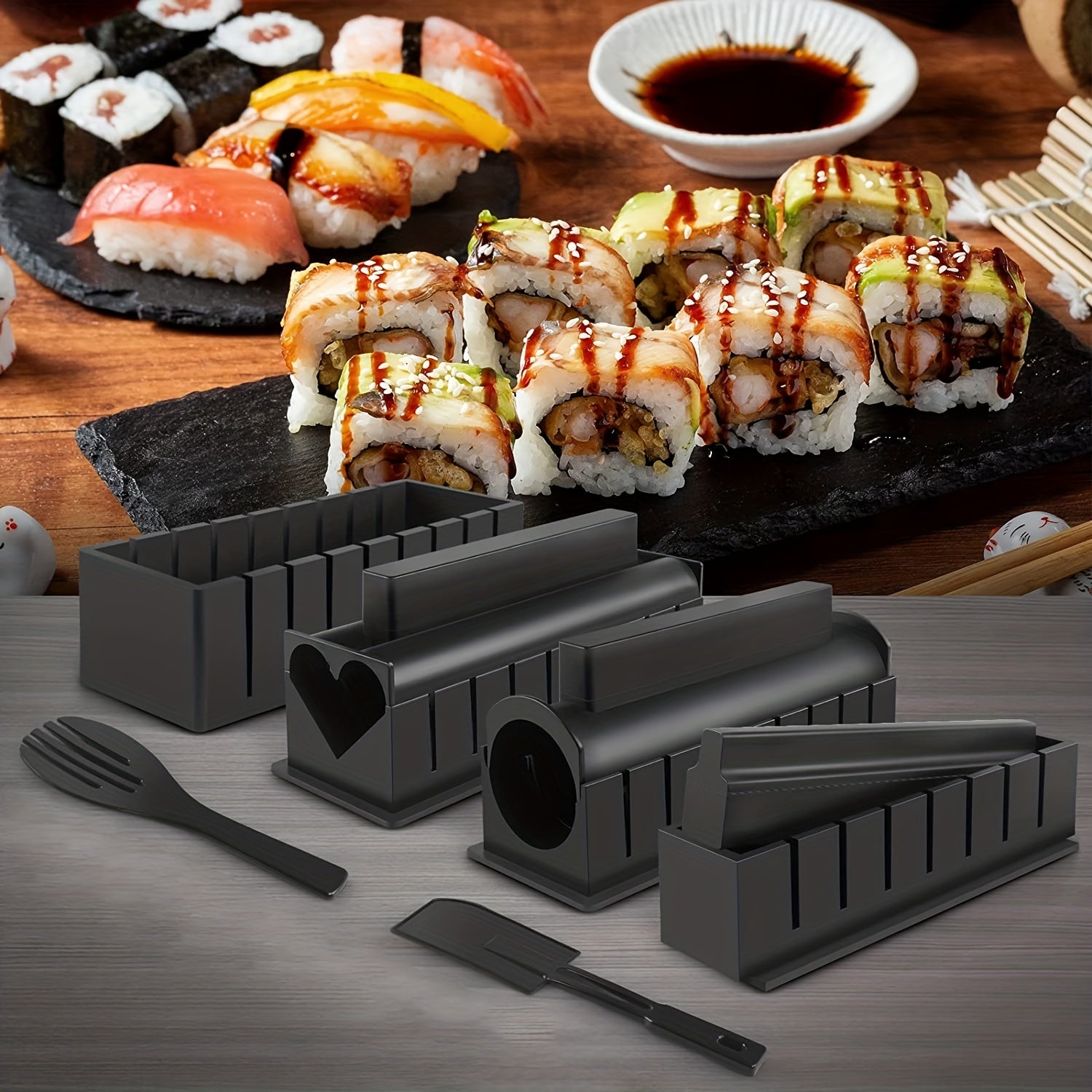 Sushi Making Kit for Beginners 22 Pieces with Rice Roller Mold and Kitchen Tools
