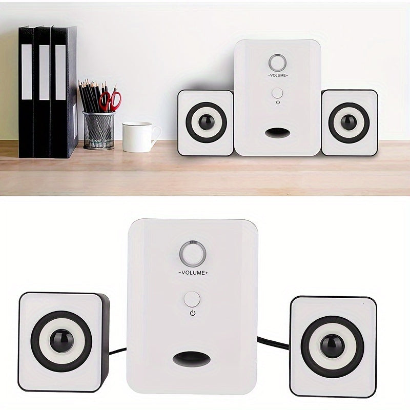USB Desktop Speakers with Adjustable Volume and Bass Stereo Soundbar and Subwoofer for PC Laptop Tablet Black or White