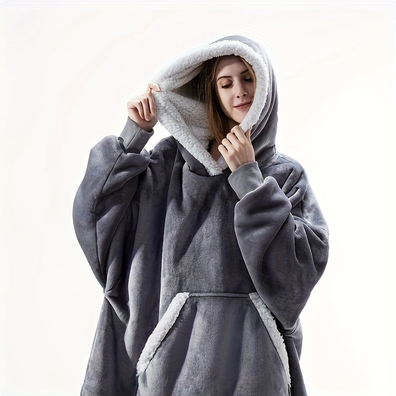 Unisex Oversized Plaid Fleece Hooded Blanket Sweatshirt with Pockets