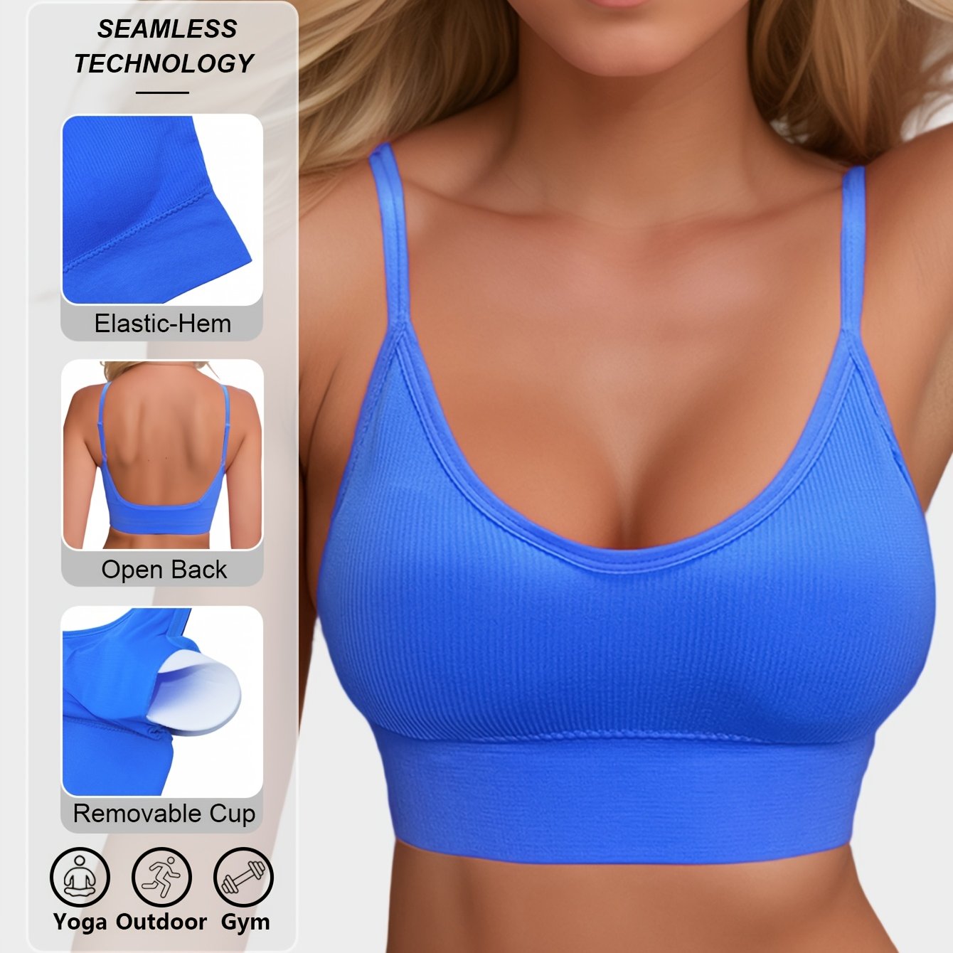 Women’s Ribbed Halter Backless Sports Bra for Yoga and Workout