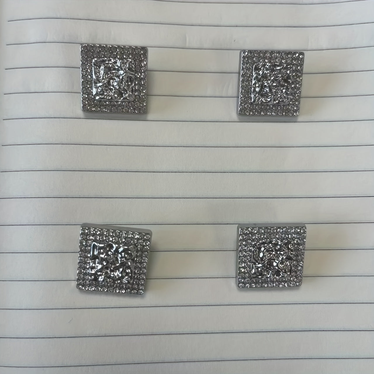Four Pieces Rhinestone Buttons Zinc Alloy Square Striped Design for Clothing Shoes Bags