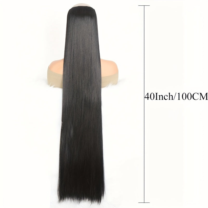 Women Synthetic Hair Extensions Clip-In Long Straight Black Brown Blonde 50-100cm