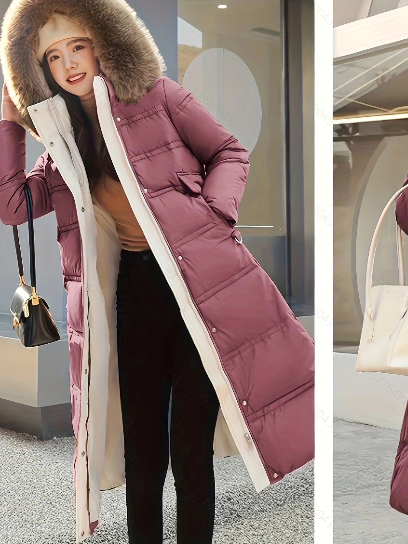 Women's Long Hooded Parka with Removable Fur Trim Waterproof Windproof Insulated in Purple