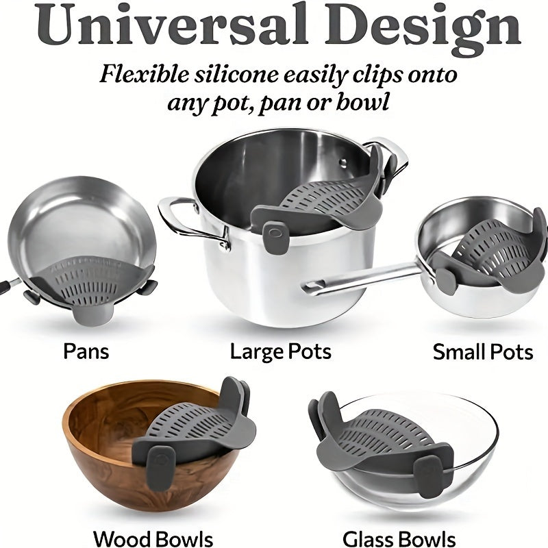 Gray Adjustable Silicone Pot and Pasta Strainer Clip-On Kitchen Colander