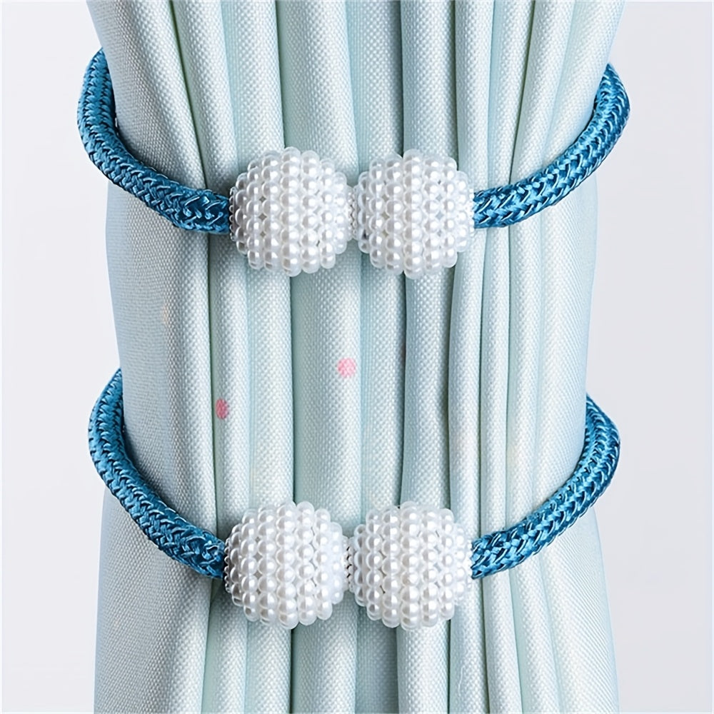 2pcs Pearl Rope Magnetic Curtain Buckle Home Office Decor Stylish Holdback
