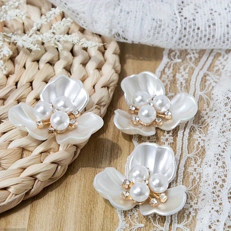 Set of 20 Faux Pearl Rhinestone Flower Button Embellishments for Jewelry Making and Crafts