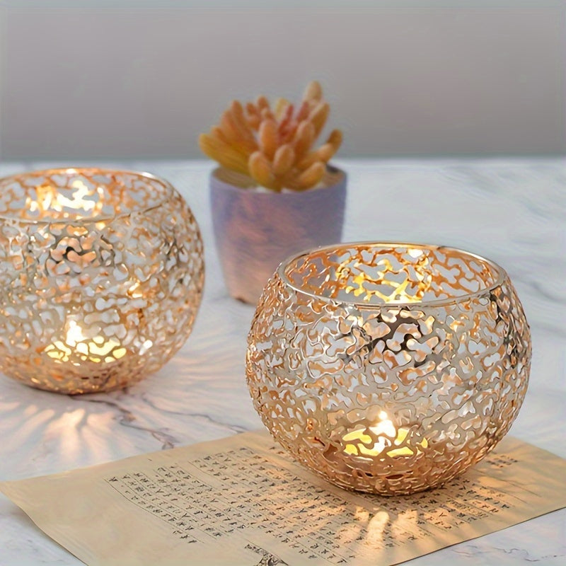 Golden Metal Candle Holder Vintage Tabletop Decor Aromatherapy Stand for Home or Wedding