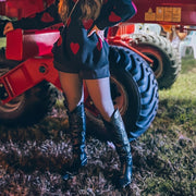 Women's Western Boots Black Knee-High Cowboy Cowgirl Embroidered Block Heel