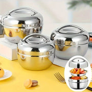 Round Stainless Steel Insulated Lunch Box Double Layer Leakproof Bento Box for Office and Students