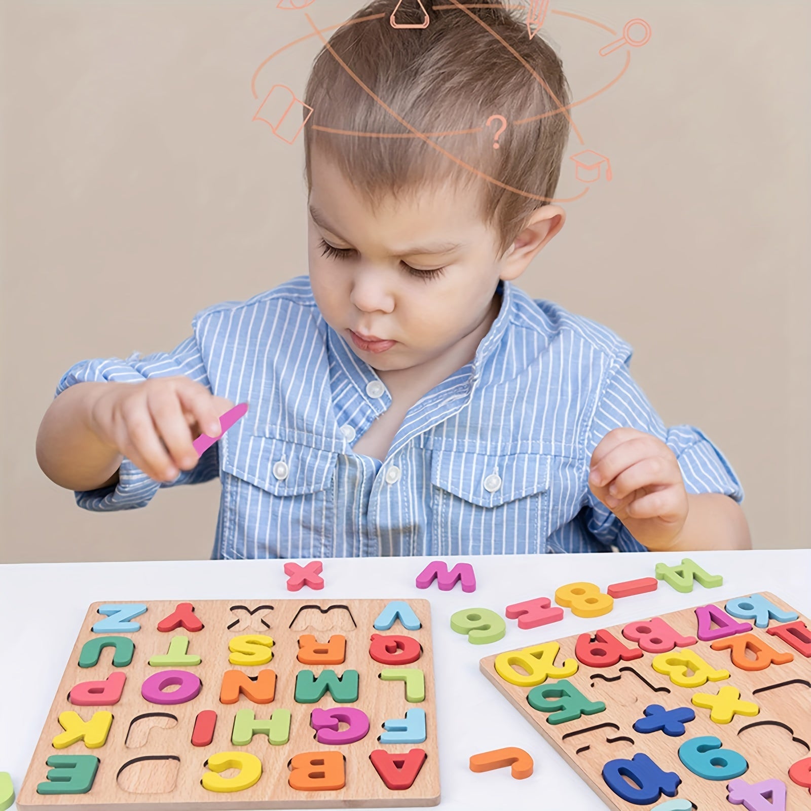 Wooden Educational Toddler Puzzles ABC Numbers Shapes for Boys and Girls