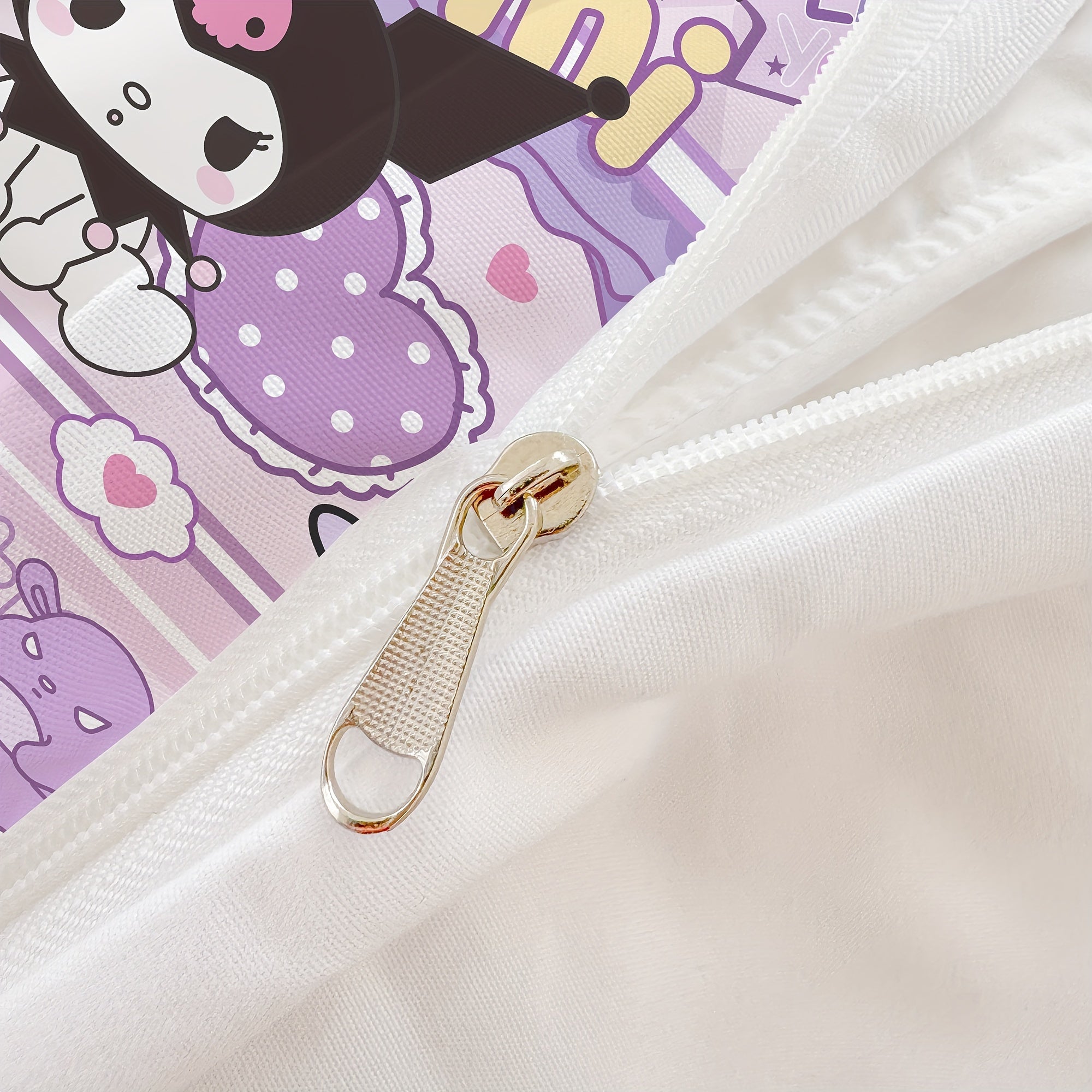 Anime Polyester Bedding Set for Teens Purple Duvet Cover with Zipper Closure