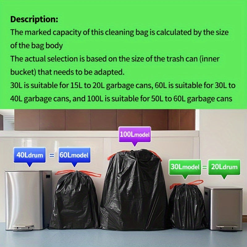 Large Thickened Drawstring Garbage Bags for Kitchen Yard and Barrel 30L 60L 98L