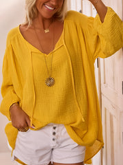 Women's V-Neck Blouse Long Sleeve Solid Color All-Season Top