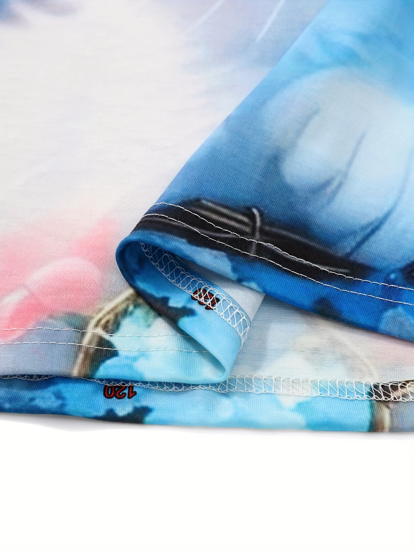 Girls Long Sleeve Dress with Kitty and Floral Pattern in Light Green Navy Blue Sky Blue