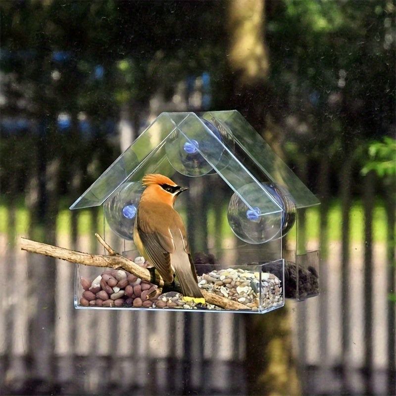Clear Acrylic Bird Feeder with Suction Cup for All Bird Species Easy to Clean Window Mount