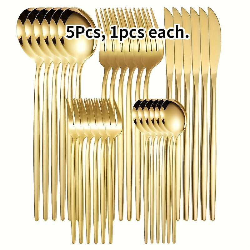 5-Piece Gold Stainless Steel Cutlery Set for Home Kitchen Restaurant Wedding