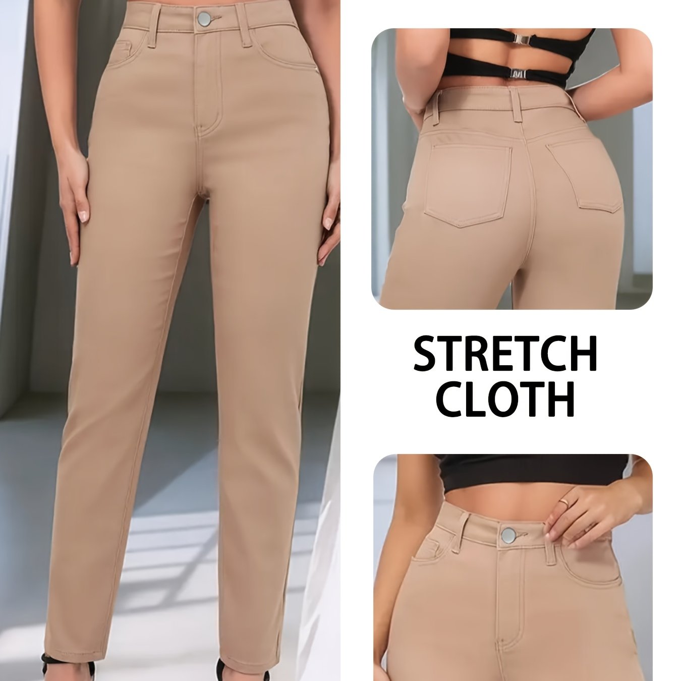 Women's Plus Size Commuter Pants High-Waist Stretch Skinny Solid Color All-Season