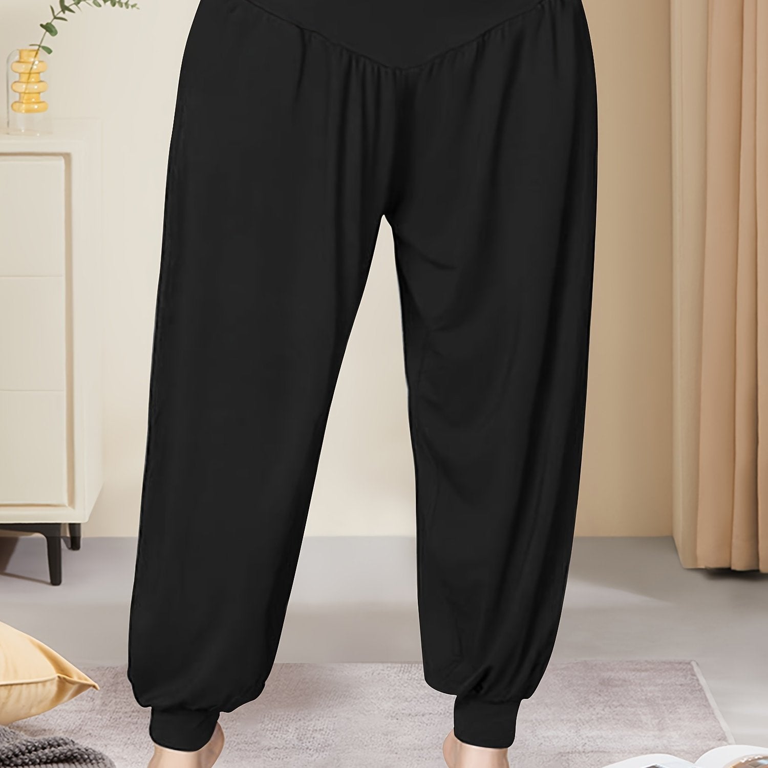 Plus Size High-Waisted Lantern Pants Solid Color Spring Summer