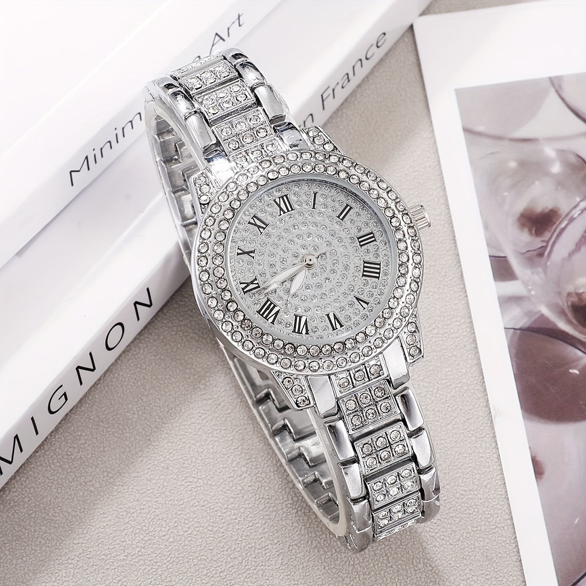 Women's Boho Quartz Watch and Jewelry Set with Faux Diamonds and Crystal Accessories