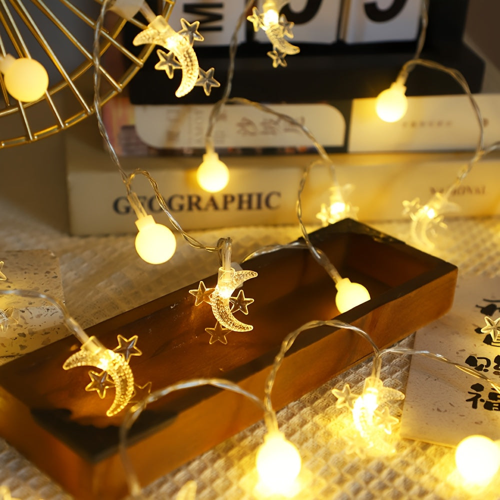 Ramadan Moon and Star String Lights Battery Operated Indoor Decoration for Eid and Parties
