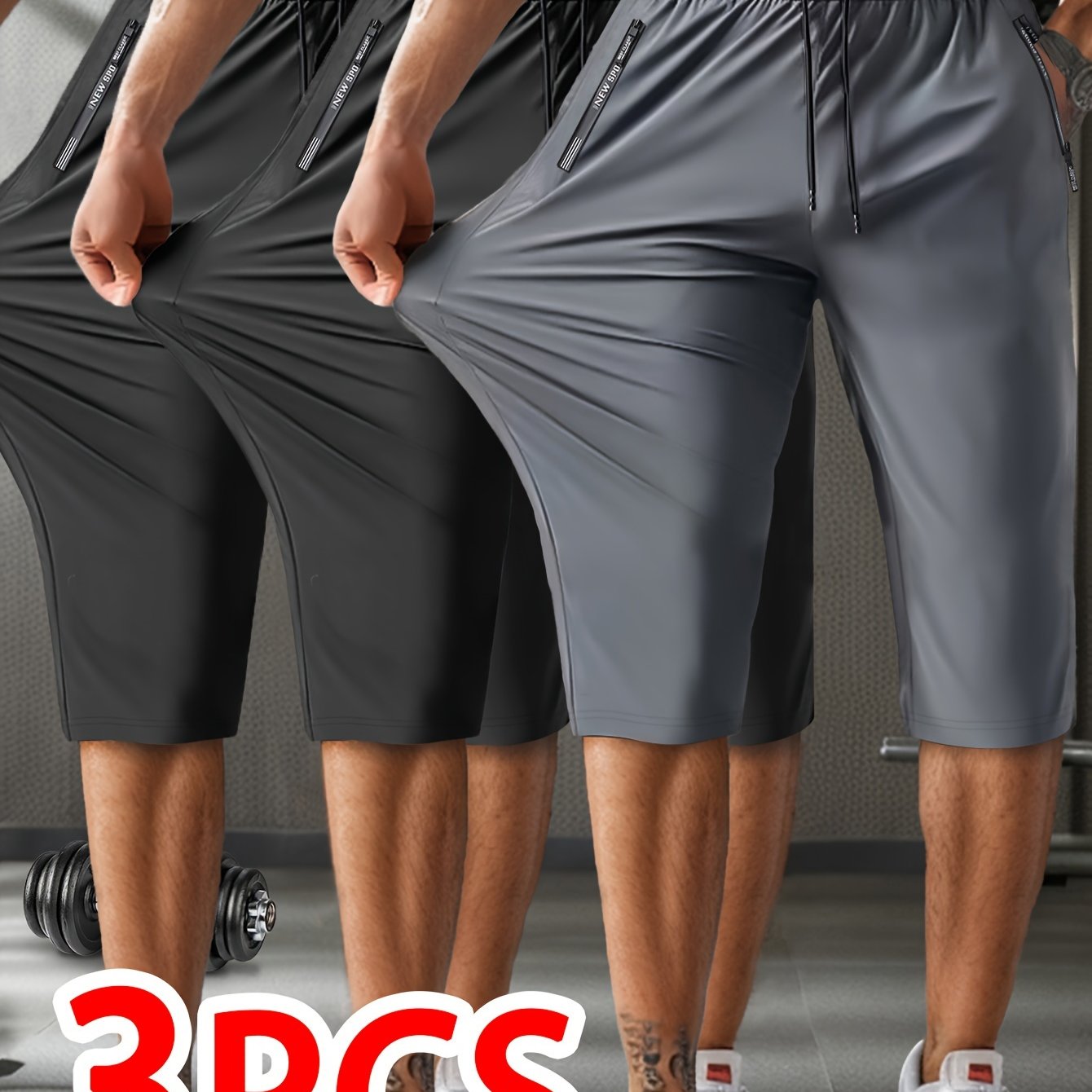 Men's Summer Breathable High-Elastic Drawstring Zip Pocket Sports Capri Pants