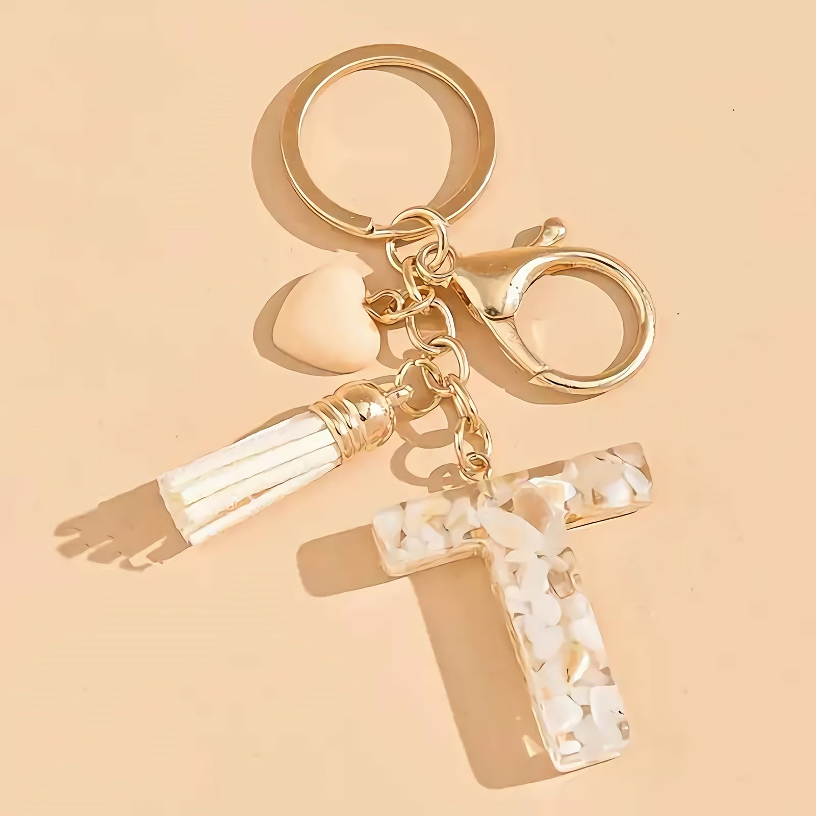 Women's Resin Initial Keychain Heart-Shaped Tassel Charm for Backpacks