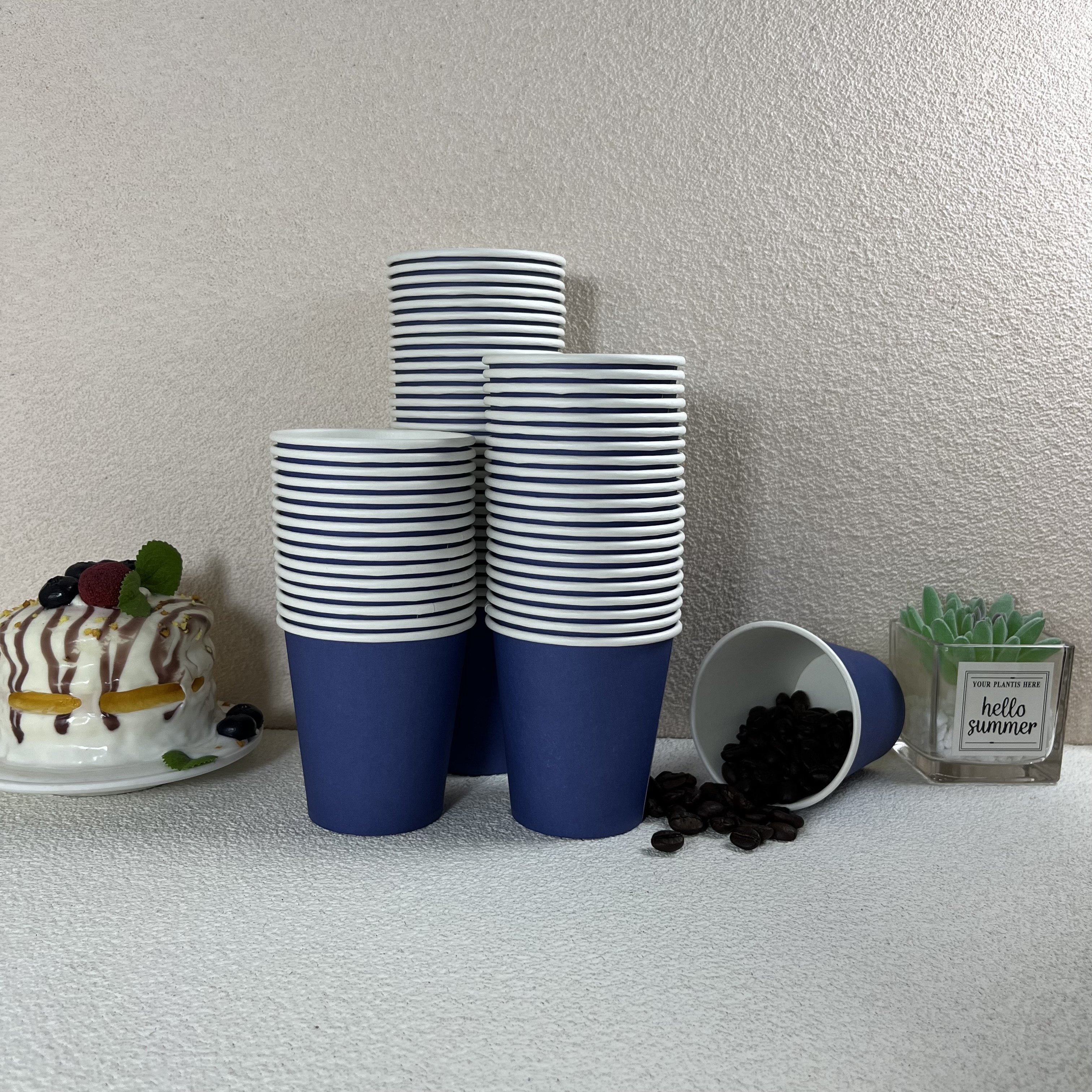 Pack of 50 Blue 7oz Disposable Paper Cups for Cold Beverages, Home & Commercial