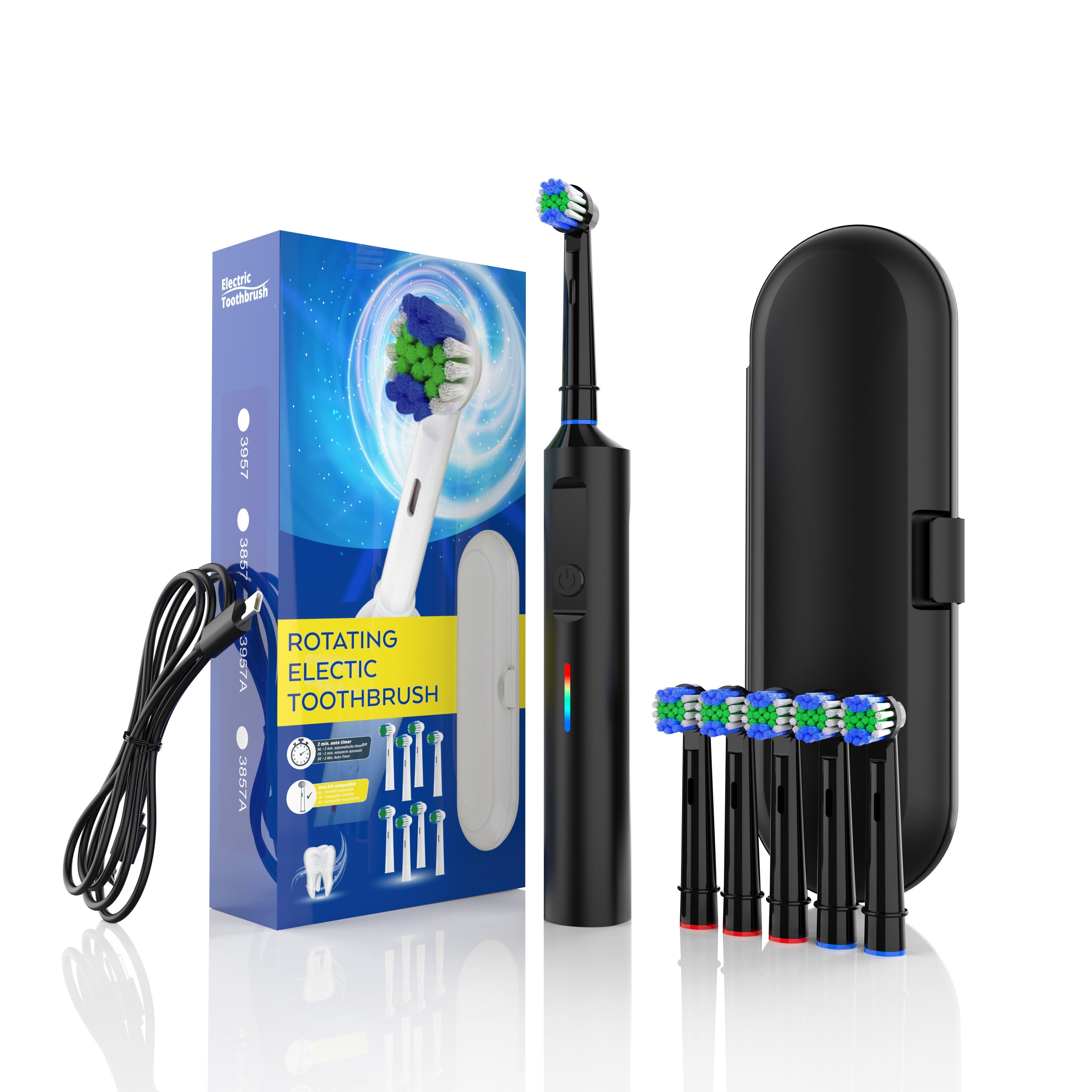Electric Toothbrush for Adults with 3D Rotating Head 4 Soft Brush Heads Waterproof Rechargeable