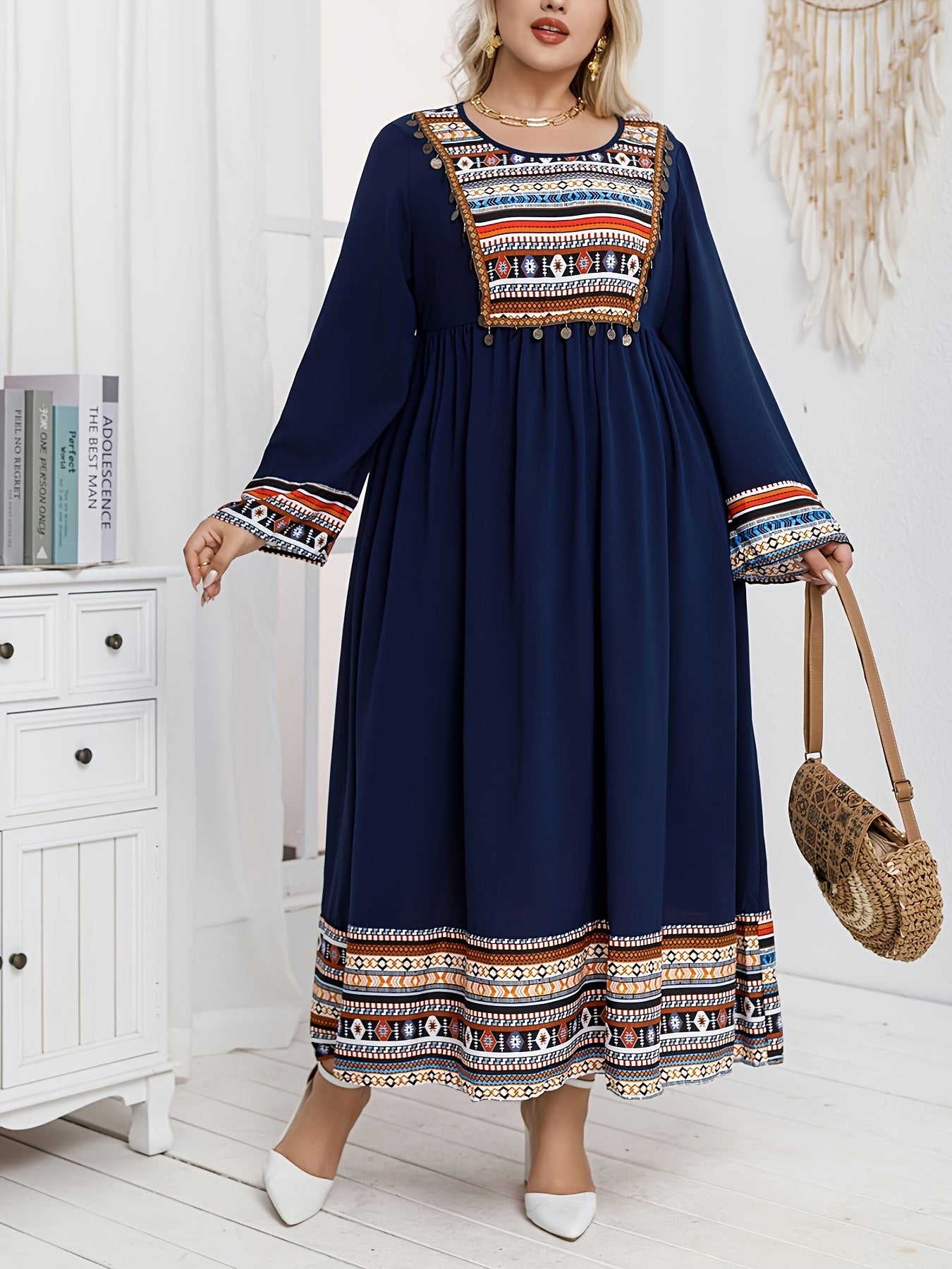 Women's Ethnic Style Printed Dress Plus Size Middle Eastern Directional