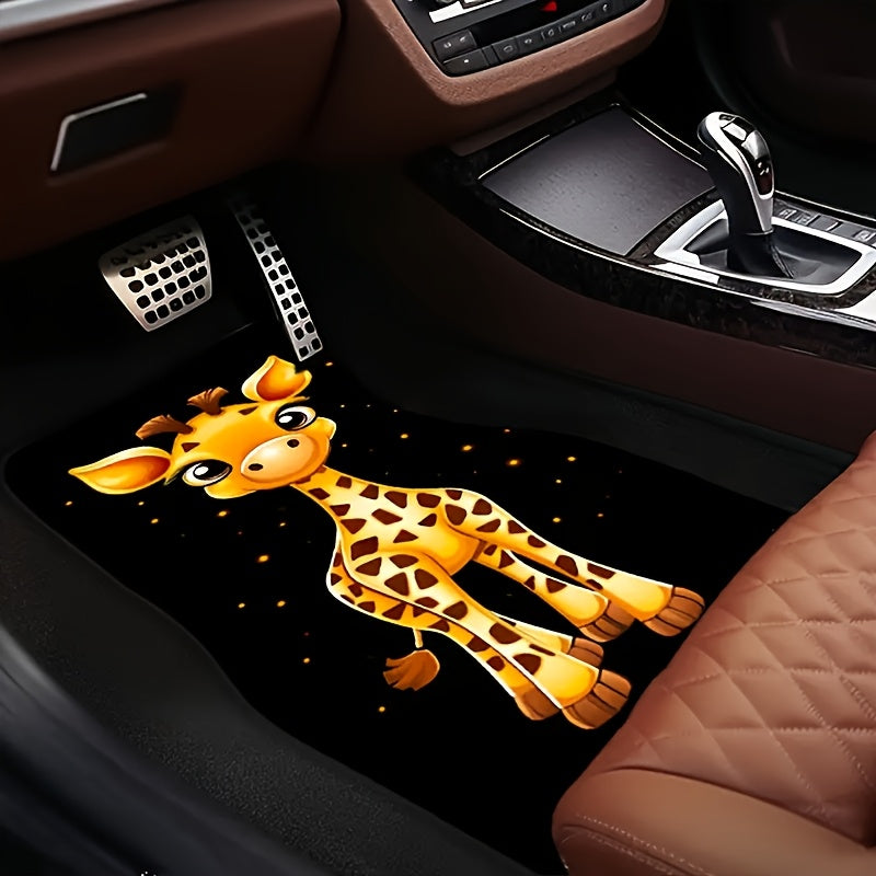 4-Piece Giraffe Pattern Car Non-Slip Mat Set for Sedans and SUVs