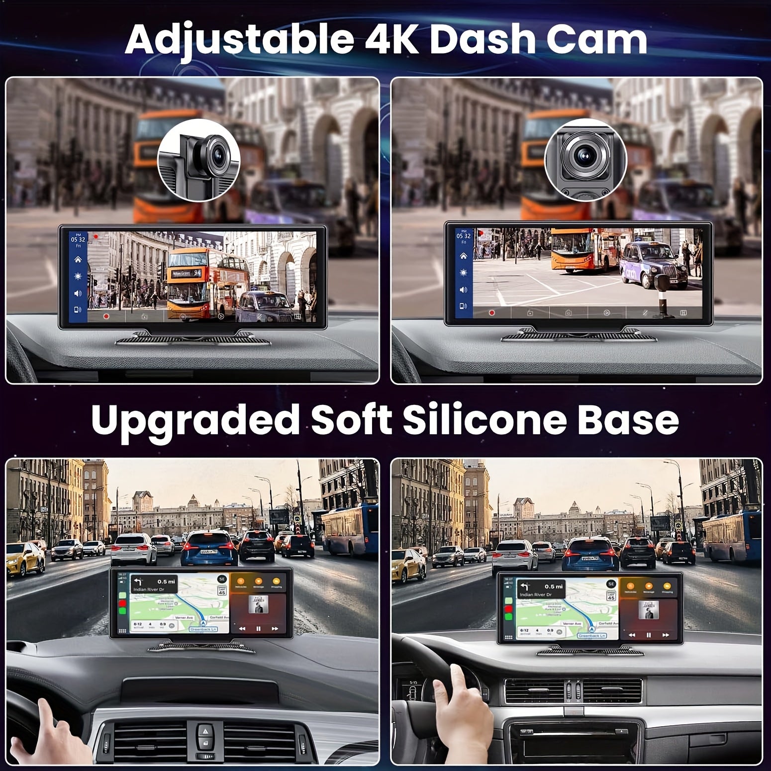 26.06 cm Wireless Car Stereo with 4K Dash Cam IPS Touchscreen and Backup Camera