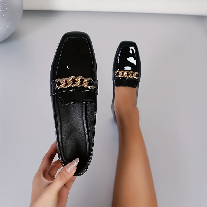 Women's Chunky Heeled Pumps with Square Toe and Slip-On Design