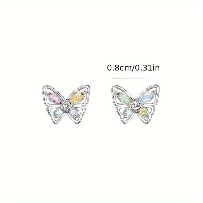 Ayollarlar uchun kapalak shaklidagi stud taqinchoq, sterling kumush, rhinestone, alloy zargarlik buyumlari