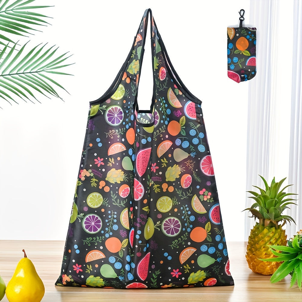 Large Foldable Tote Bag with Floral Pattern, Durable Polyester, Reusable Shopping