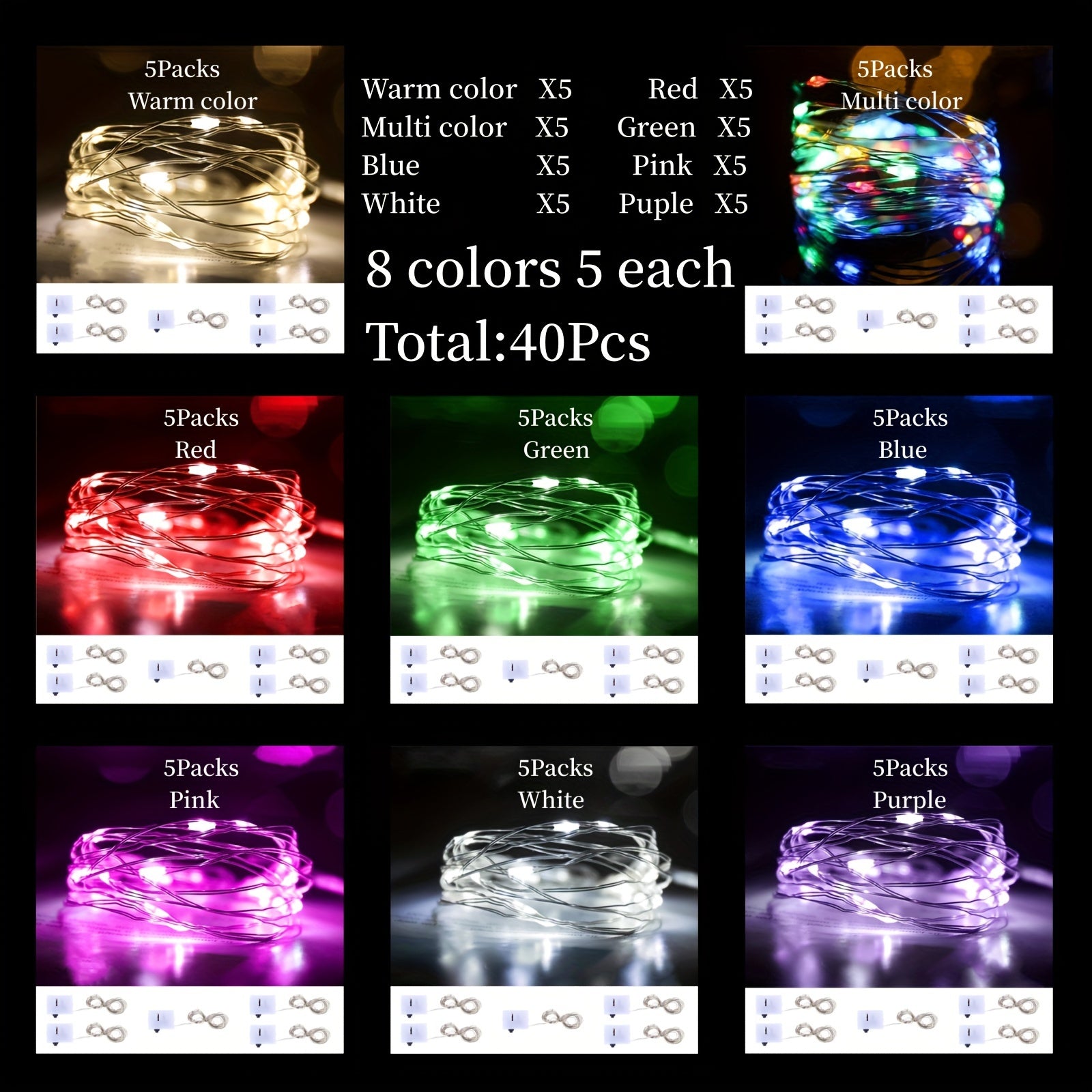 Luces de cadena LED paquete de 10 para decoración interior de 99cm a 300cm con 10-30 LEDs