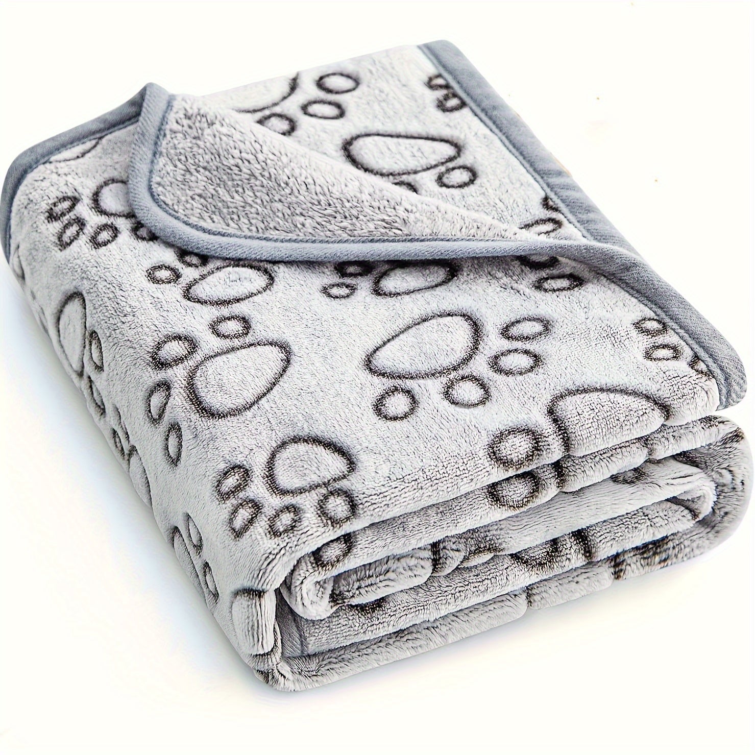 Ultra-Soft Gray Paw Print Fleece Pet Blanket for Dogs and Cats Cozy Warm Stain-Resistant Machine Washable